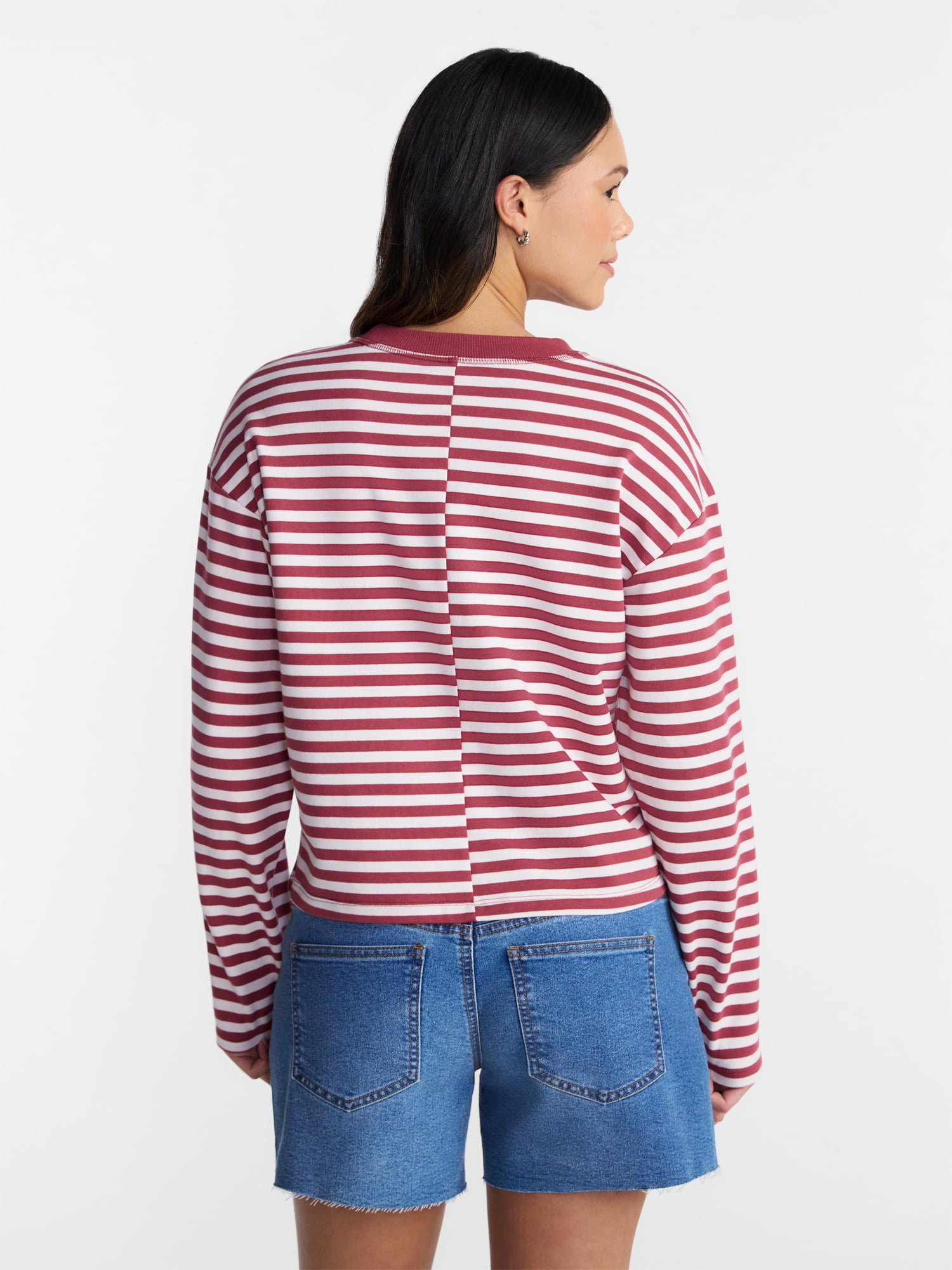 No Boundaries Oversize LS Stripe Tee, Women’s Sizes XXS-XXL