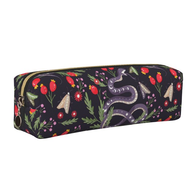 Easygdp Snakes And Snake Fruit para Estuche de Lápices de Cuero, Estuche de Papelería de Cuero, Estuche de Gran Capacidad con Cremallera