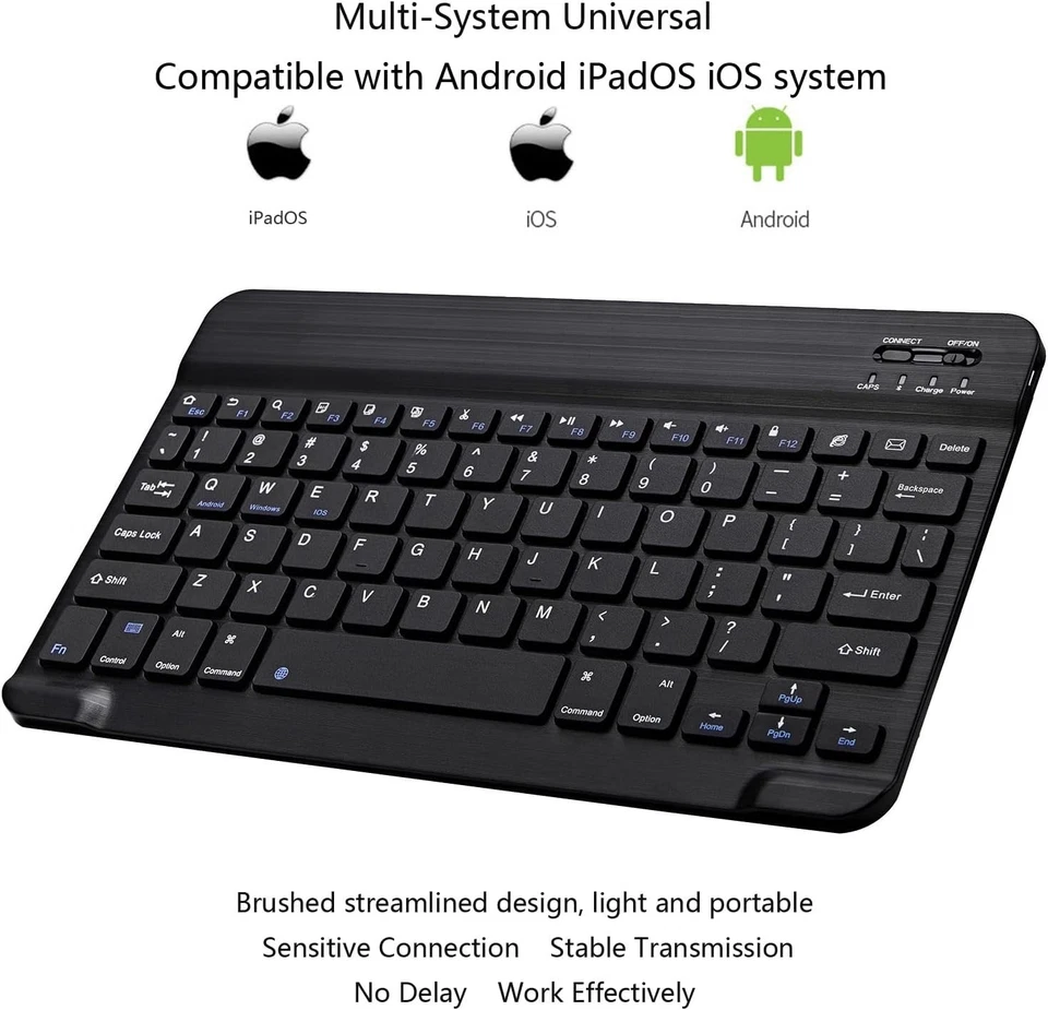 CRESTIN- Ultra-Slim Bluetooth Keyboard, 10" Wireless, Rechargeable, For Ios/Android