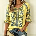 thumbnail image 2 of DHFJKG Boho Tops For Women V Neck Lace Up Floral Printed Half Sleeve T Shirts Summer Beach Vacation Clothes, 2 of 4