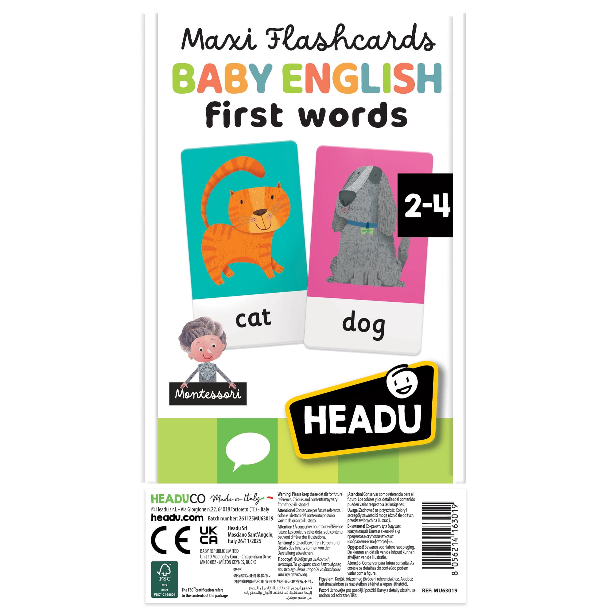 Headu: Maxi Flashcards - Baby English First Words - Listen-Pronounce Language Development, Recognition Game, Sound App Play, Montessori, Toddlers 2-4