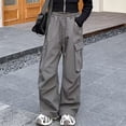 thumbnail image 4 of CYRBOKO Girls Cargo Pants with Pockets, Drawstring Loose Fit Casual Elastic Waist Wide Leg Pants Gray Size 14-15 T, 4 of 5