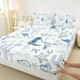 thumbnail image 3 of Manfei Retro Bull Skull Full Sheet Set,Blue Cowgirl Boots Starfish,Luxury Decor,4-Piece, 3 of 7