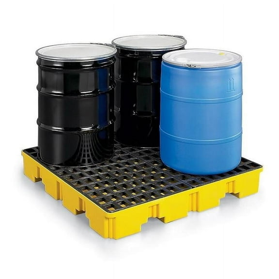 Eagle Spill Pallet for 4-Drums, Polythylene Black and Yellow, 51.5"