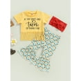 thumbnail image 3 of Kids Girls Summer Outfits 6 12 18 24M 3 4T Letters Print Short Sleeve T-shirt with Tassels and Casual Flare Pants Headbands Set, 3 of 9
