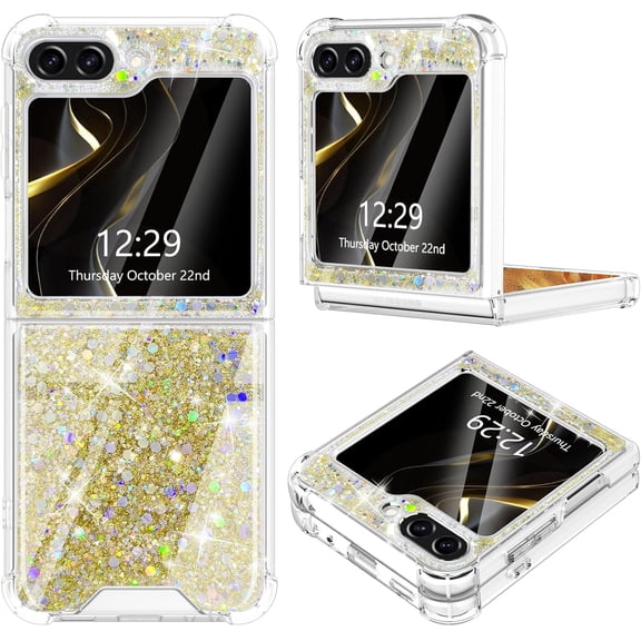 for Samsung Galaxy Z Flip 5 Case Sparkly Glitter Slim Thin Shockproof Protective Anti-Fingerprint Girls Women Men Boys Phone Cover Case - Gold