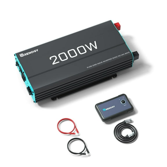 Renogy 2000W Pure Sine Wave Inverter, DC 12V to AC 120V, Built-in 5V/2.1A USB / Hardwire Port, 16.4FT Remote Controller