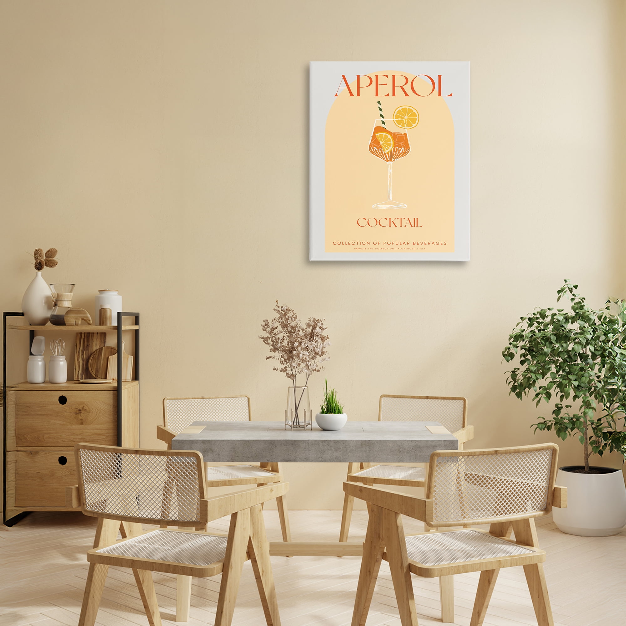 Stylish Retro Aperol Cocktail Canvas Wall Art, design by Lil' Rue