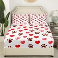 thumbnail image 3 of Ensemble de Draps Empreintes Rouges Très Grand, Ensemble de Draps Empreintes de Pattes de Chien, Love Heart Puppy Draps pour Enfants Garçons Filles Ados Dessin Animé Animal de Compagnie Drap Plat Drap-Housse, 3 of 6