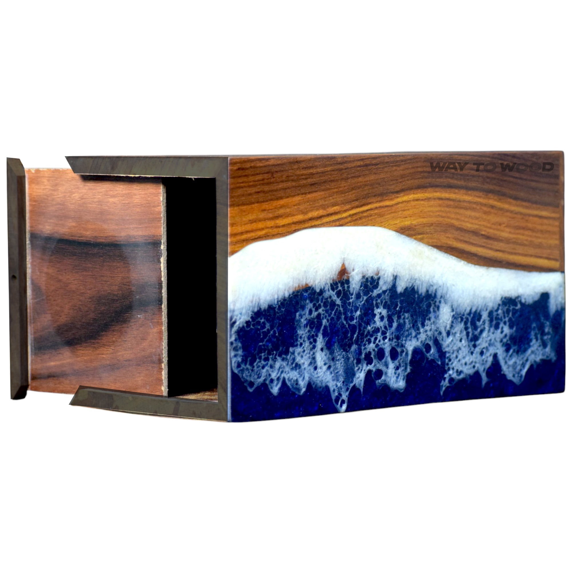 Wooden Urn for Human Ashes Adults, Men & Women - Cremation Urns for Burial or Home Display - Handcrafted Urns with Ocean Resin Inlay - Unique Memorial Urn for Ashes