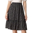 thumbnail image 1 of Falda Midi Floral Fluida Con Volantes En El Dobladillo Para Mujer Floral Negro rosa M, 1 of 5