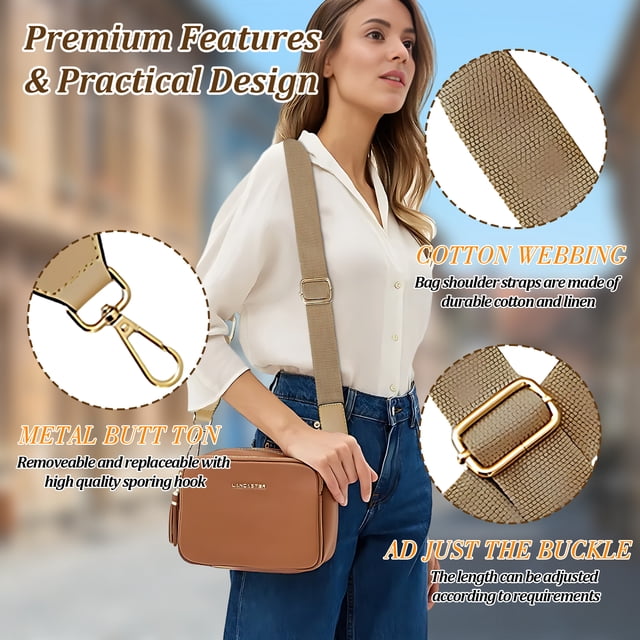 Becaristey Simple Bag Strap Replacement Exquisite Craft And High-end Texture No Loose Thread Shoulder Bag Strap Khaki