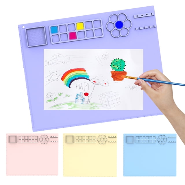 Musbetu Silicone Craft Mat with Cup Non-Stick Surface Versatile Usage Easy-maintenance Foldable Design Painting Mat for Kids