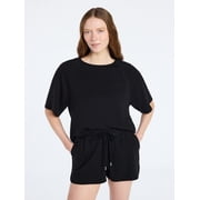 Women's French Terry Lounge Sleep Short Sleeve Top and Shorts Set, 2-Piece, Sizes XS-3X