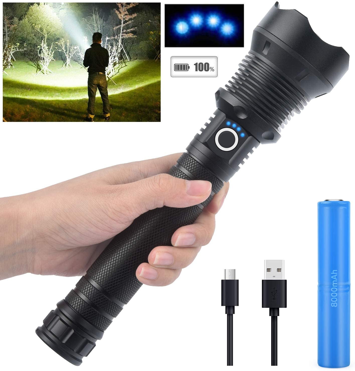 1100 lumen 16500 tactical flashlight Zoomable rechargeable Set