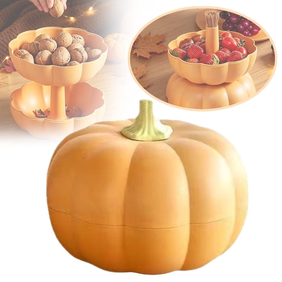 BinKFF Large Pumpkin Bowls, Plastic Pumpkin Candy Dish Jar with Lid Thanksgiving Decor Pumpkin Dish with Cover Pumpkin Serving Tray Fall Decorative Food Snacks Storage Container for Sugar Cookie