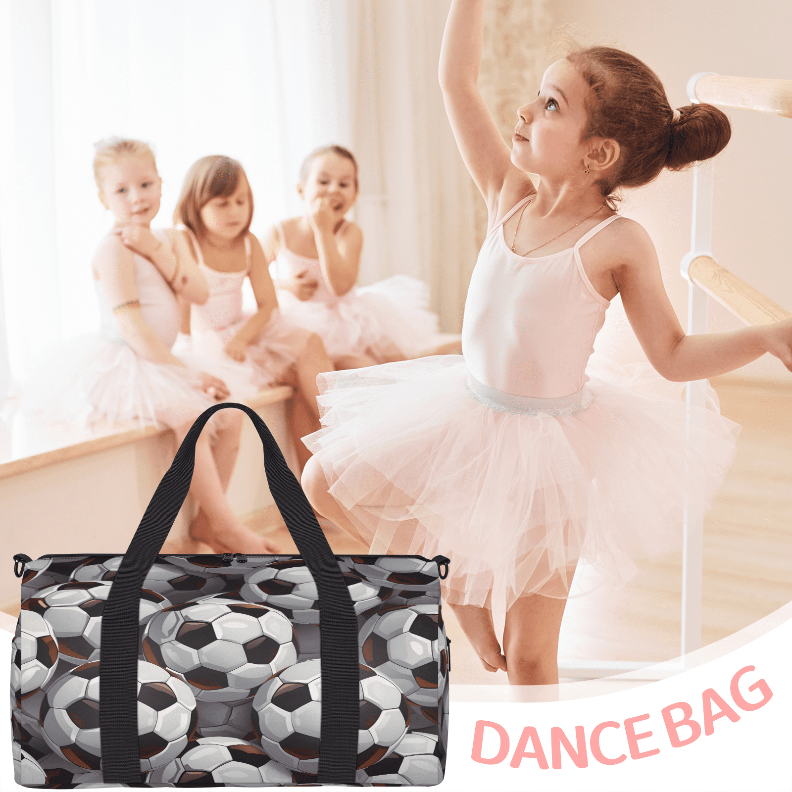 Herdesigns Soccer Ball Football Gym Bag for Women, Duffle Bag for Travel Sport, Lightweight Waterproof Carry on Weekender Overnight Dance Yoga Workout Bags
