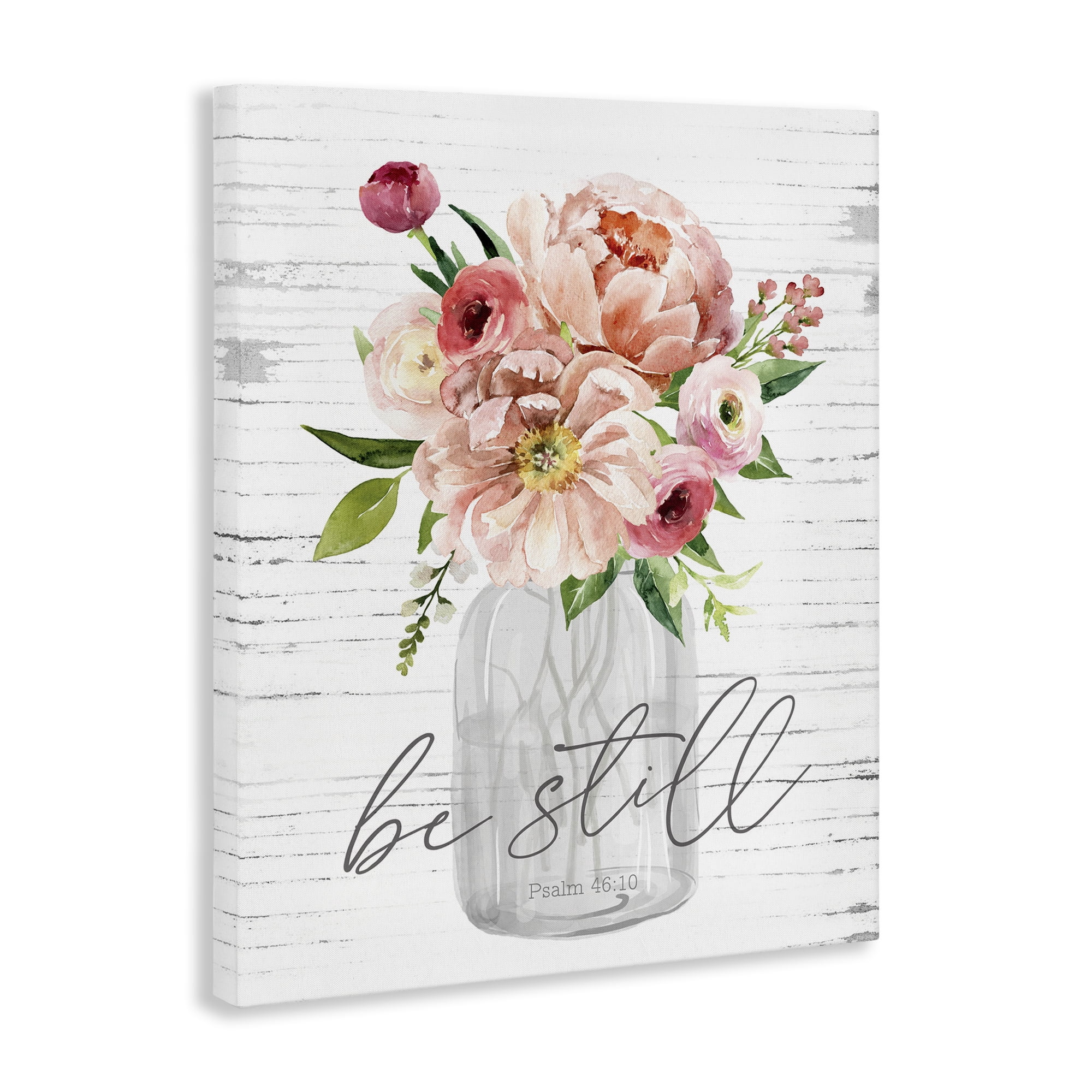 Stupell Industries Pink Be Still Bouquet Religious Painting Gallery Wrapped Canvas Art Print Wall Art, 36 x 48