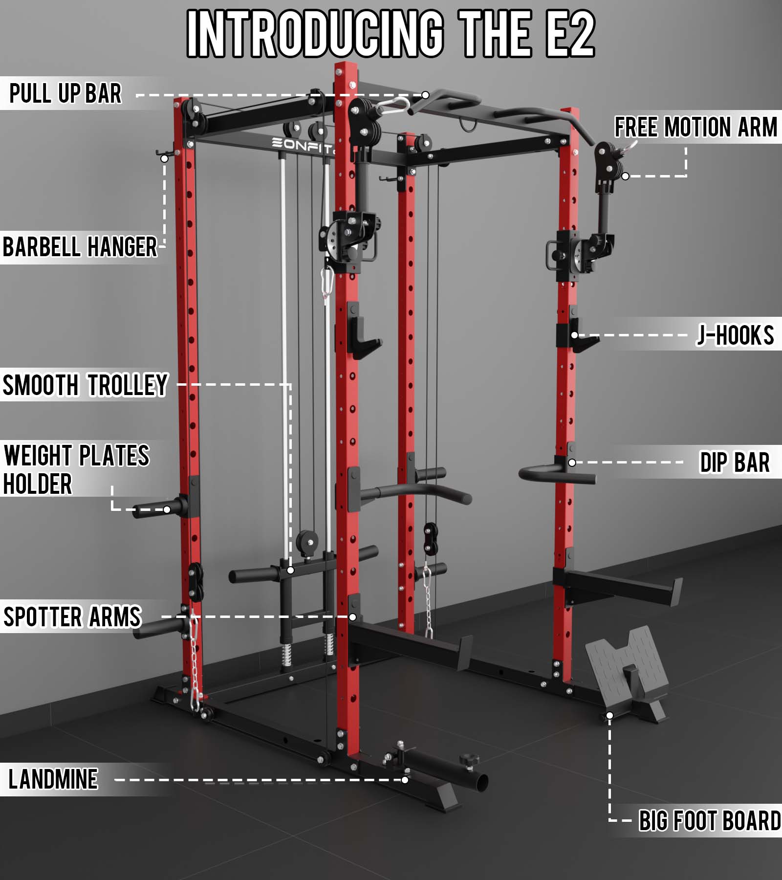 Eonfit E2 Power Cage with 3D Rotation Arms - Multi-Functional Power Rack for Home Gym. 1500lb Squat Rack for Home Gym. Pulley System for Cable Crossover & LAT Pulldown