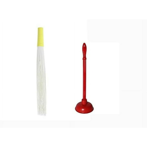 Girlyz Attire Kharata Plastic, No Dust Floor Broom | Hard Bristle Broom & Rubber Power Drain Cleaning, Pump For Bathroom, Combo Set Of 2 | Soft Gripper Handle, Portable, Lightweight, Compact