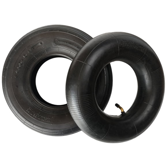 4.00-6 Tire and Inner Tube Set, 4PR Ribbed Treads Outer Tire with TR87 Bent Valve Stem Inner Tube, Heavy Duty Replacement for Wheelbarrow Hand Truck Utility Cart Garden Wagon