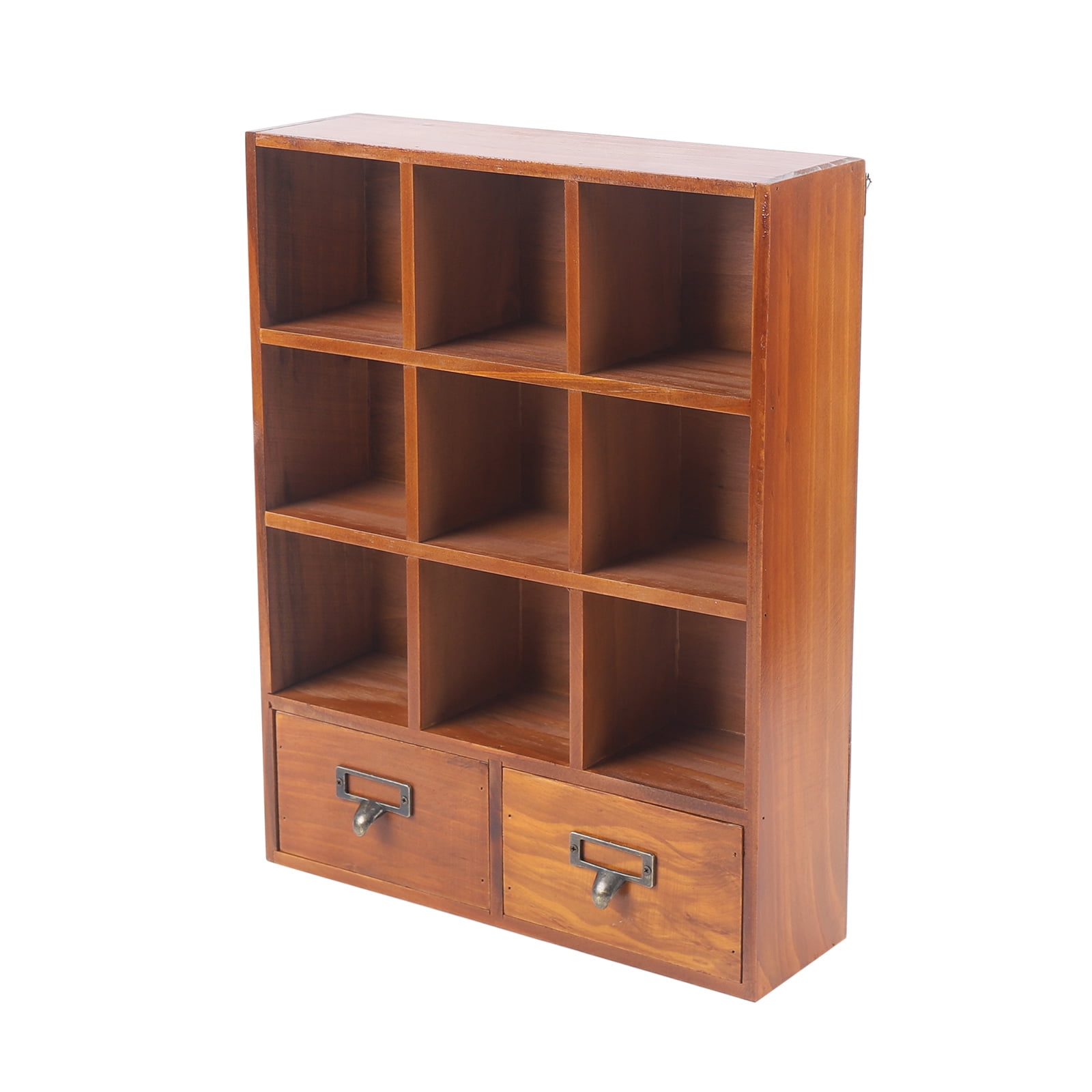 Loyalheartdy 9-Cube Bookshelf Storage Organizer Retro Wooden Cubby-style Storage Rack with 2 Drawers for Home Office
