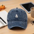 thumbnail image 7 of Byfri Dark Blue Halloween Ghost Embroidered Baseball Hat 56-62cm Adjustable Washed Cotton Dad Cap, 7 of 7