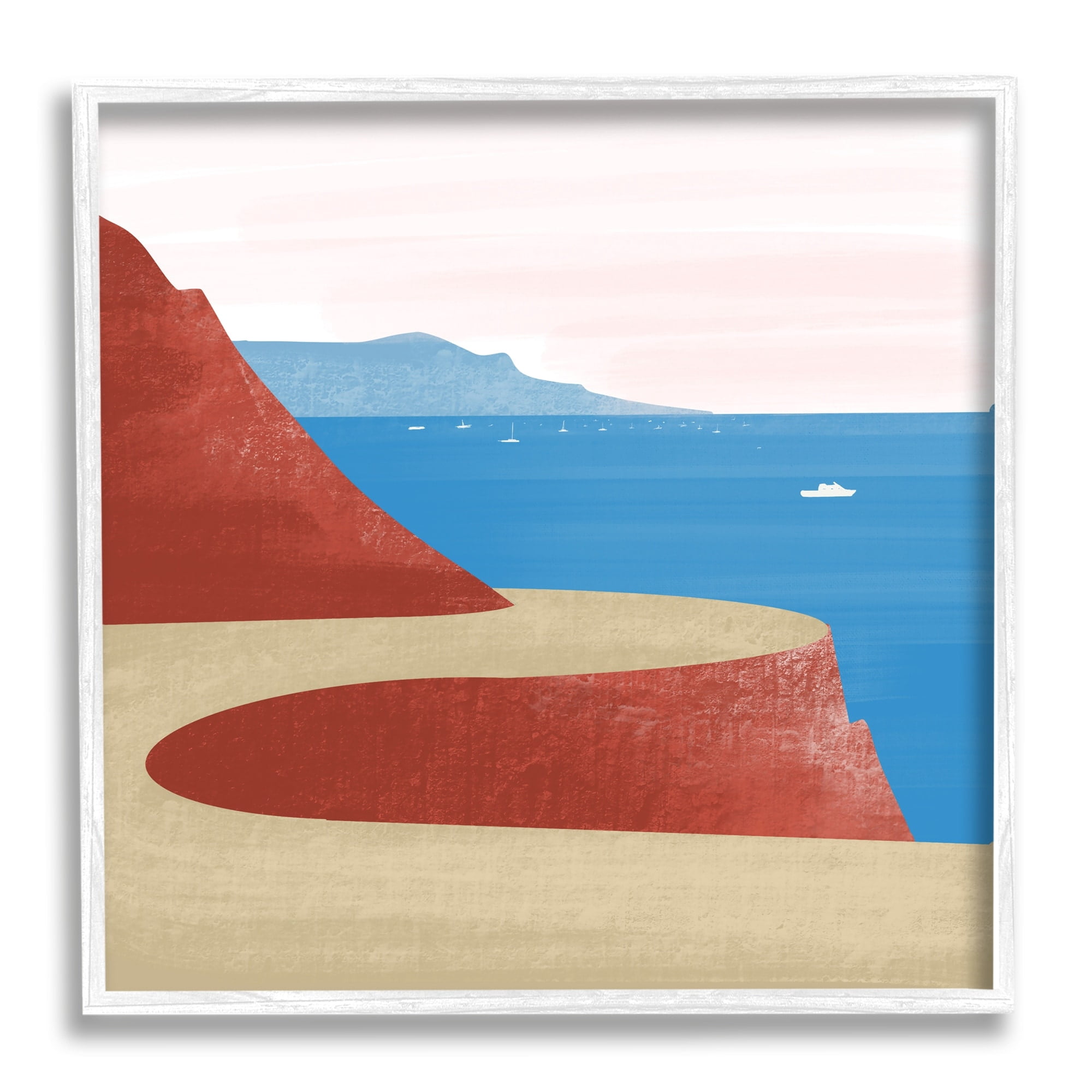 Stupell Industries Tall Cliffside Traveling Road Coastal Marine Boats Landscape,17 x 17, Design by Arctic Frame