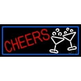 thumbnail image 1 of Cheers And Wine Glass With Blue Border LED Neon Sign 13 x 32 - inches, Clear Edge Cut Acrylic Backing, with Dimmer - Bright and Premium built indoor LED Neon Sign for Bar decor., 1 of 7