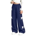 thumbnail image 4 of Spazoro Girls Wide Leg Sweatpants with Pockets, Elastic Waist Pull On Lace Bow Decor Solid Color Loose Fit Casual Wide Leg Trousers Navy Size 7-8, 4 of 7