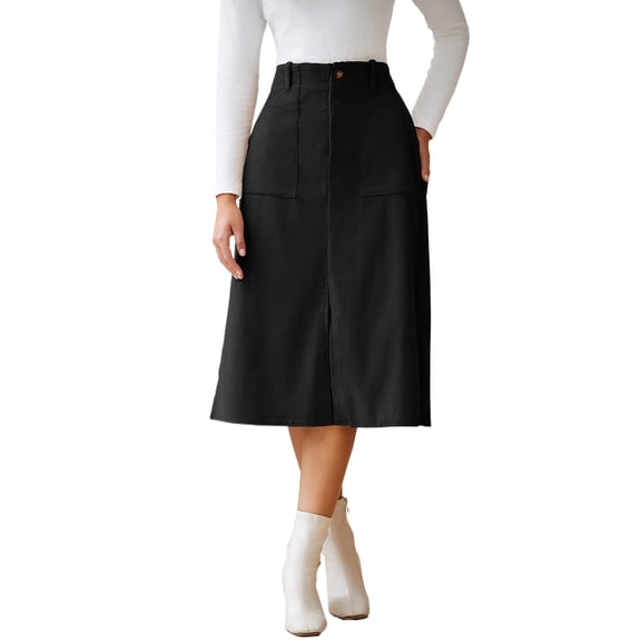 Women's Black Front Slit High Waist Midi Skirt – Stylish Casual Essential for Every Day [ZhiHiMeRi] | XL