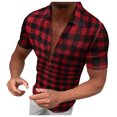 thumbnail image 1 of BOBOGOJP Mens Casual Button Down Shirts Printed Two Pocket Short Sleeve Button Work Shirt,Red 3XL, 1 of 5