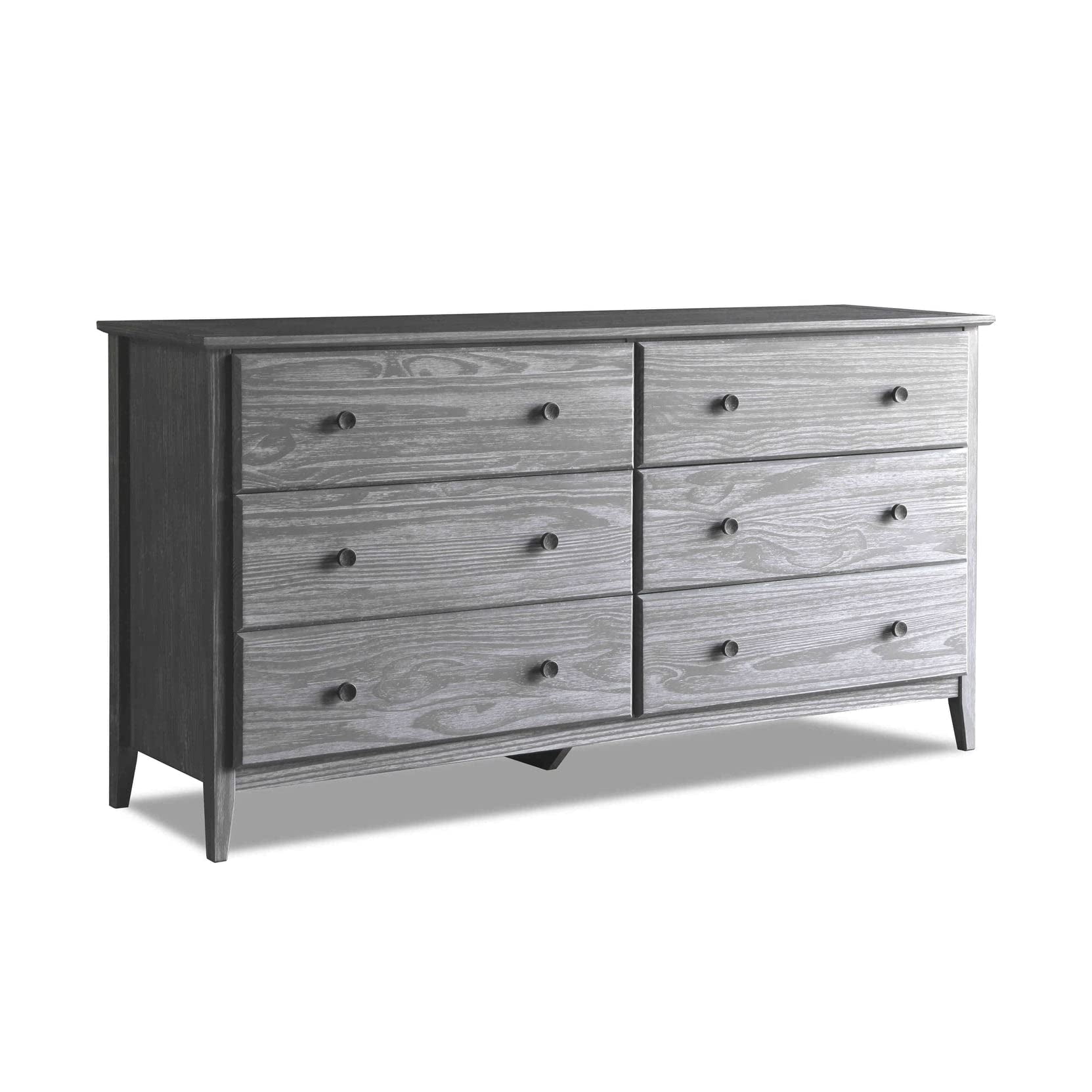 Grain Wood Furniture Greenport 6-Drawer Bedroom Dresser, Solid Wood with a Brushed Grey Finish