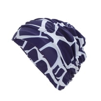 Unique Bargains 1 Pc Breathable Pleated Style Swimming Cap Navy Blue White