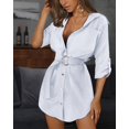thumbnail image 2 of ZAXARRA Robe Chemise d'Été Femme Couleur Unie Demi-Manche Robe Col en V Robe Slim Robe, 2 of 5