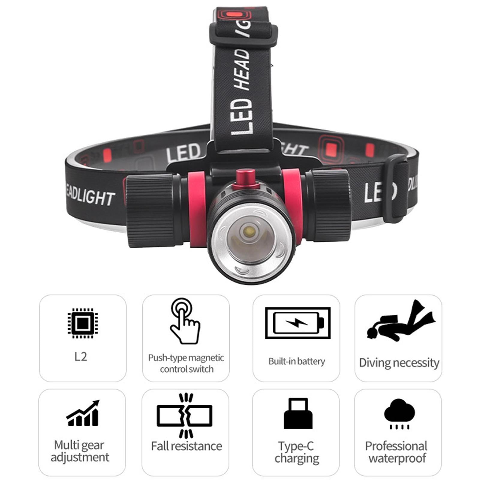 YAHHU 5000LM Scuba Headlamp – IPX8 80m Waterproof, 3 Modes (High, Low, SOS), 3+ hrs High, 6+ hrs Low, USB Rechargeable