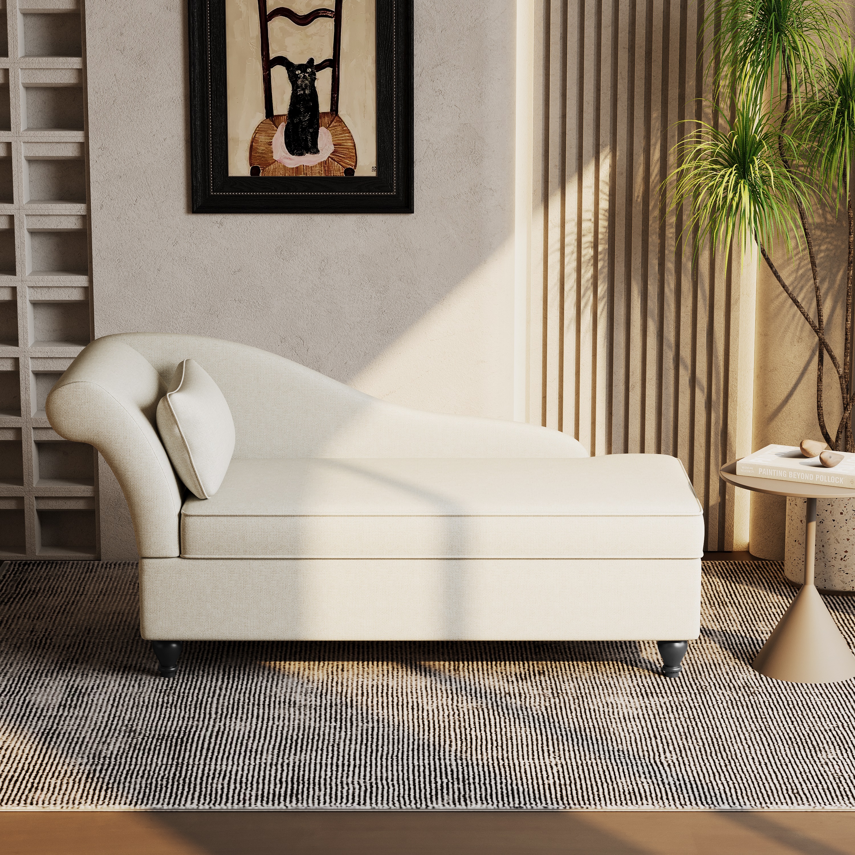 Apeaka Modern Faux Suede Chaise Lounge, White