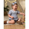 thumbnail image 6 of Aojekbee Baby Girl Summer Romper Fashionable Flower Trim Short Bubble Sleeve Smocked Jumpsuit with Headband, 6 of 9