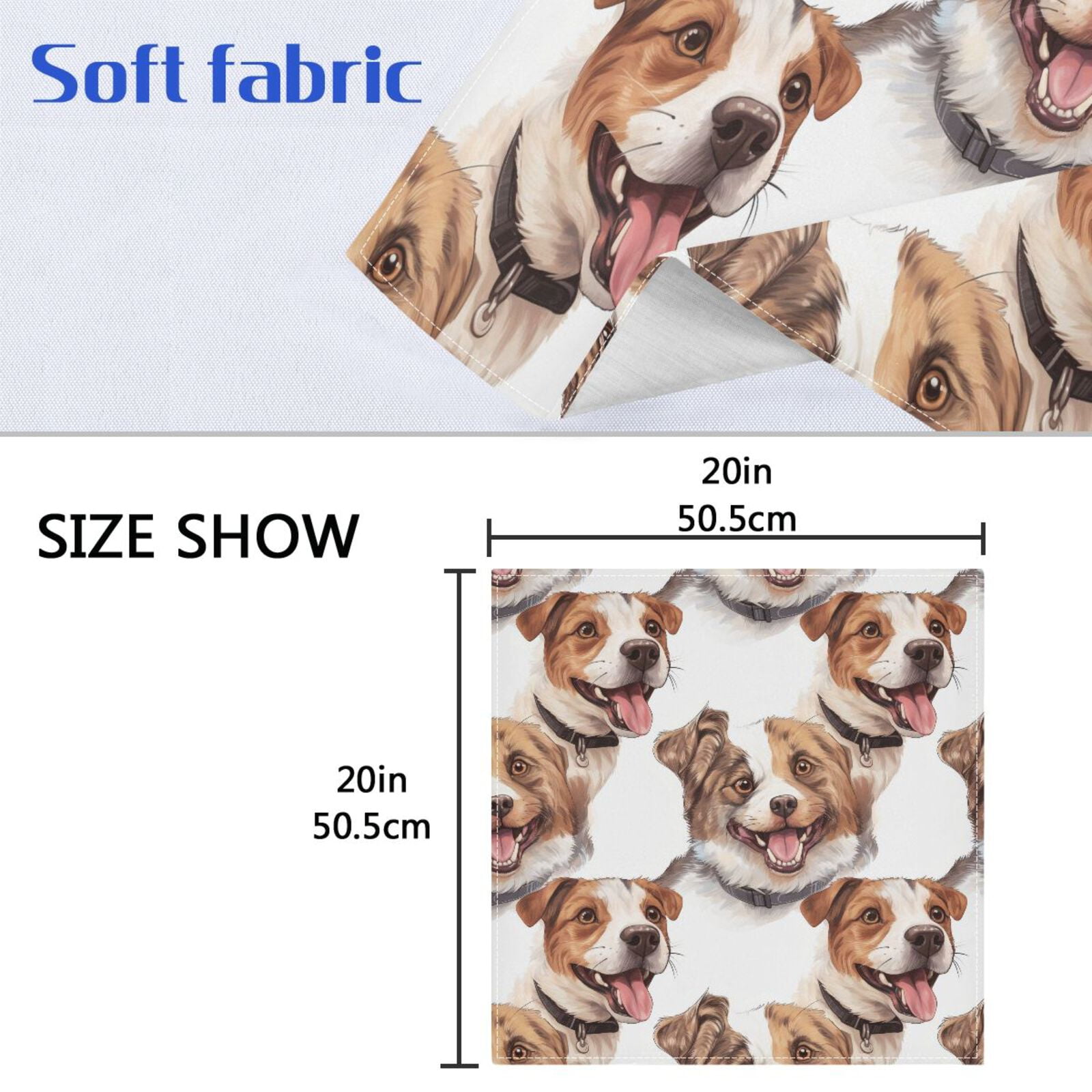 JSTEL Dog Print Hand Drawn Cloth Napkins Set of 6, 20x20 Inch Washable and Reusable Napkin for Decoupage Dinner Party Everyday Use
