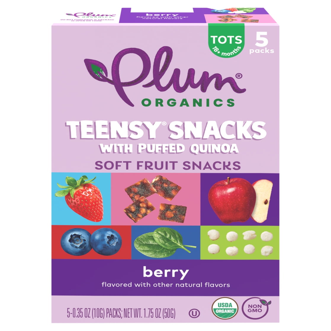 (12 pack) Plum Organics® Teensy® Snacks Puffed Quinoa Berry .35oz Pouch/5-Count Box