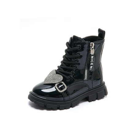 

SIMANLAN Girls Combat Boot Lug Sole Booties Zipper Ankle Boots Kids Casual Short Bootie Girl Winter Warm Shoes Black 11.5little kids