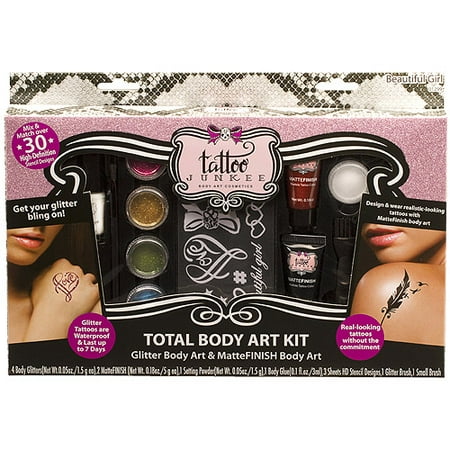 TATTOO JUNKEE Beautiful Girl Total Body Art Kit, 13 pc