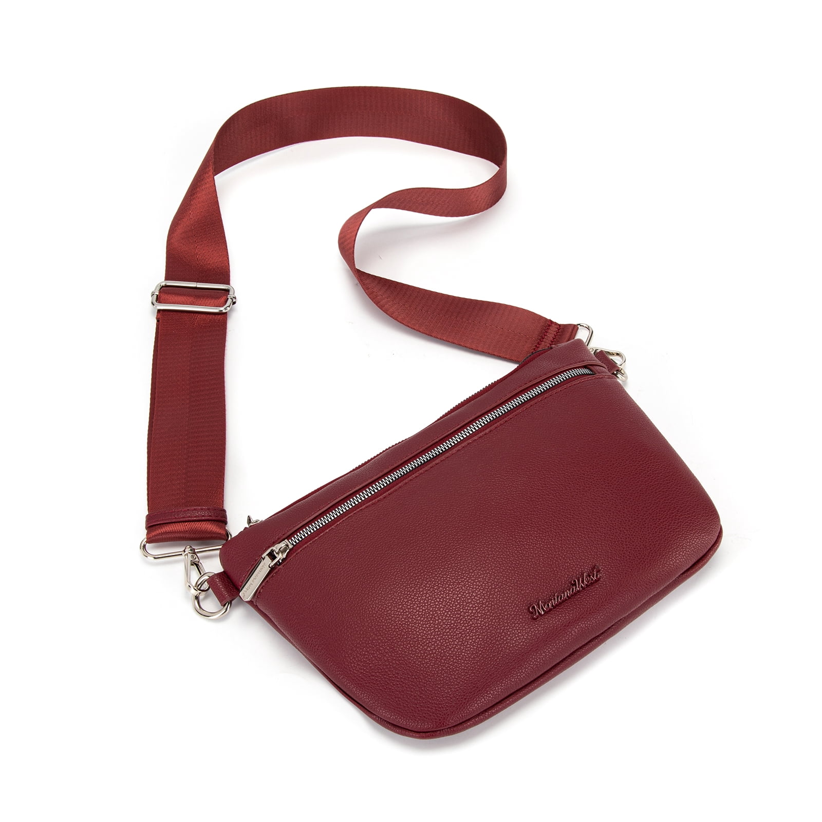 Montana West Crossbody Bag for Women with Dual Zipper Pockets, Burgundy