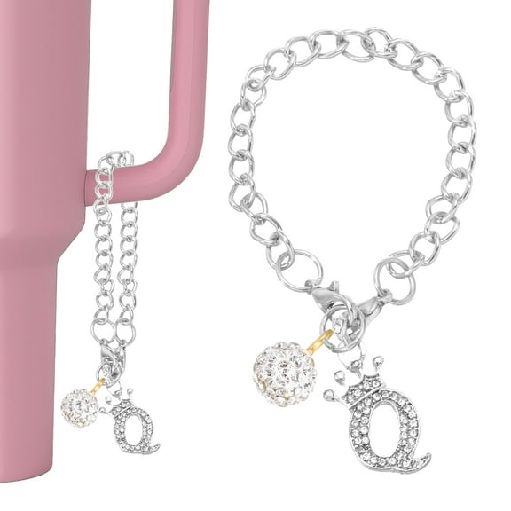 Uxcell Initial Disco Ball Charm Keychain for Cup Holder, Bling Crown Letter Q