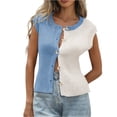 thumbnail image 3 of Stichou Sweater Vest for Women Tops Color Block Button Down 2026 Spring Summer Sleeveless Cardigan Crew Neck Knitted Shirt Blue L, 3 of 7