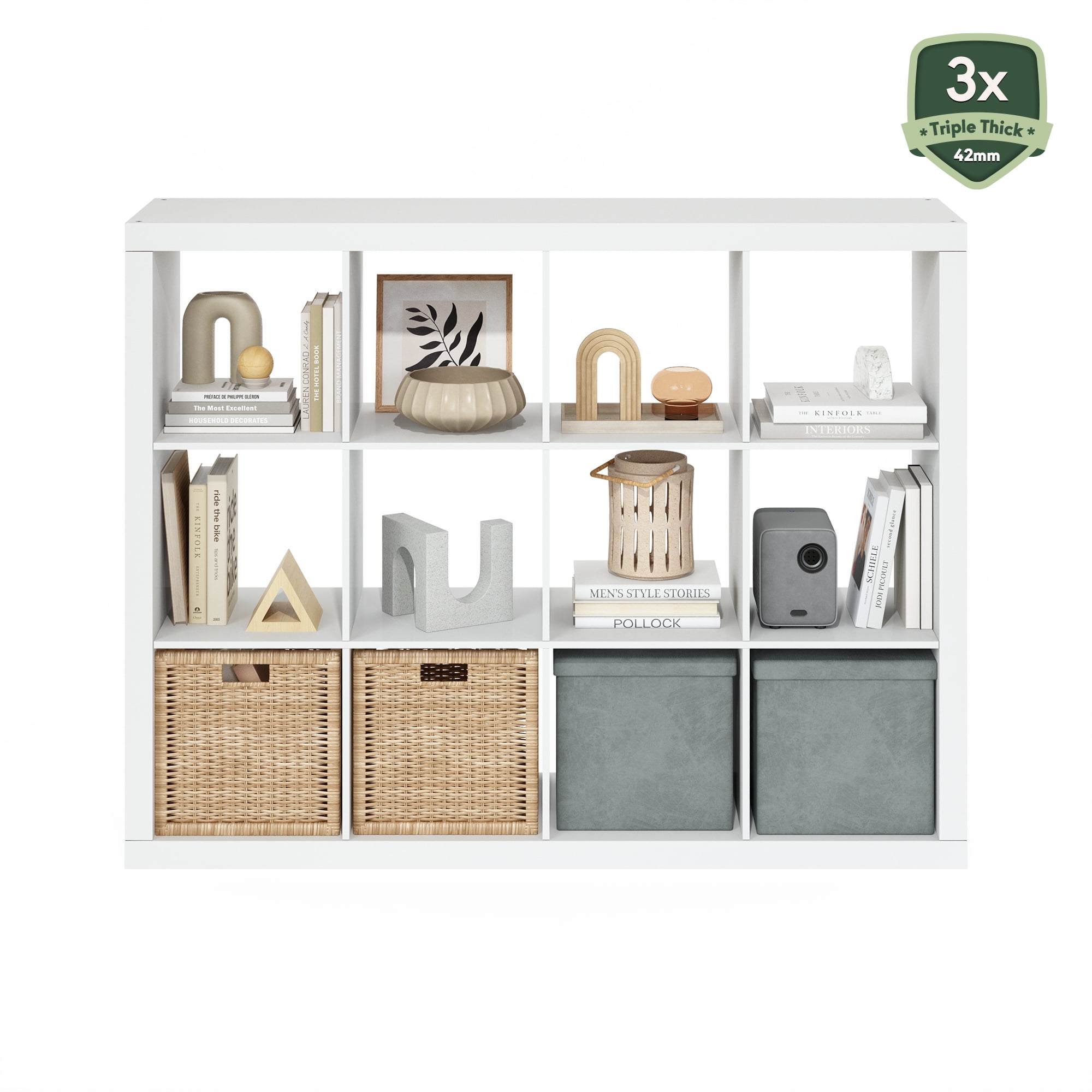 Furinno CUBICLE 12-Cube Triple Thick Frame Cube Storage Organizer Plain White