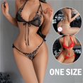 thumbnail image 4 of Conjunto de lencería Sexy con abertura para mujer, ropa interior bonita, traje exótico, Camisón con perspectiva de encaje, conjunto íntimo de sujetador y bragas, 4 of 4