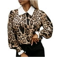 thumbnail image 2 of Fznquz Yellow Womens Tops Dressy Casual Long Sleeve 2025 Shirts Collared Leopard Print Formal Ladies Blouses, 2 of 9