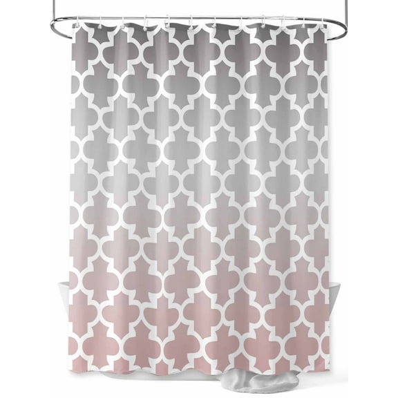 Morocco Trellis Shower Curtain, Abstract Geometric Grey Pink Ombre Waterproof Shower Curtain Set with 12 Hooks Lightweight Washable Fabric Shower Curtains for Bathroom 48x72 Inches
