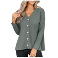 thumbnail image 1 of Tops sólidos de manga larga de ocio con cuello en V de otoño a la moda para mujer Fridja  czfsfas4878, 1 of 9